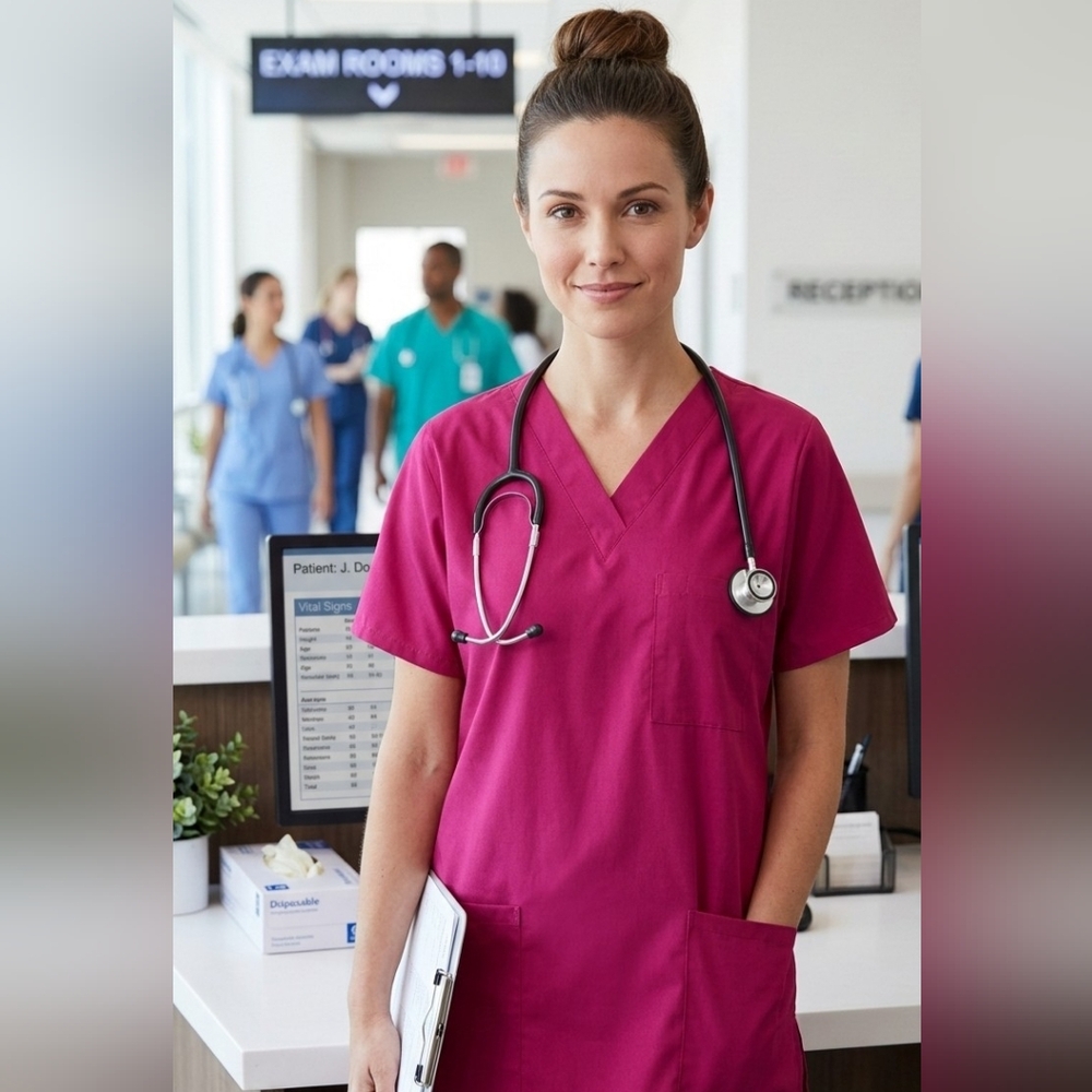 Simply Basic Burgundy High-Low Scrub Top | XL | 28" Pit to Pit